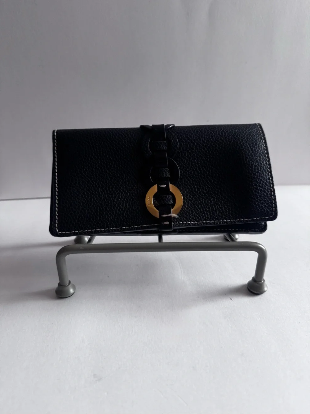 Chloe Black  Leather Clutch with Gold Ring Detail